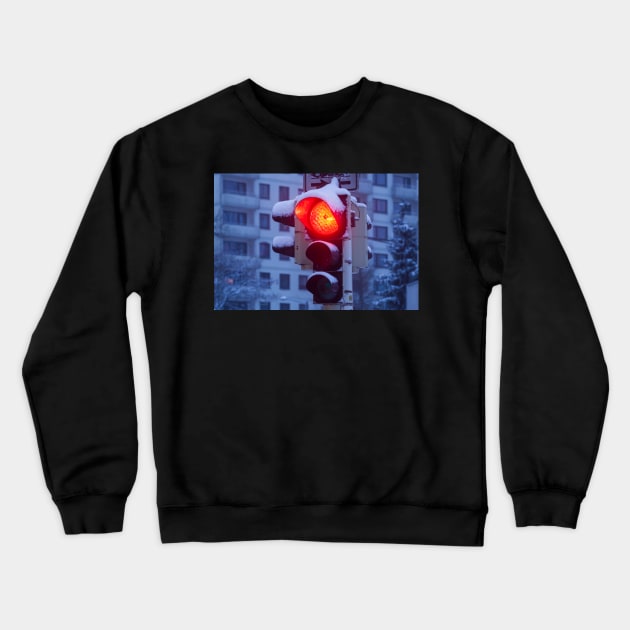 Traffic lights, traffic lights, snow, winter, dusk, evening Crewneck Sweatshirt by Kruegerfoto